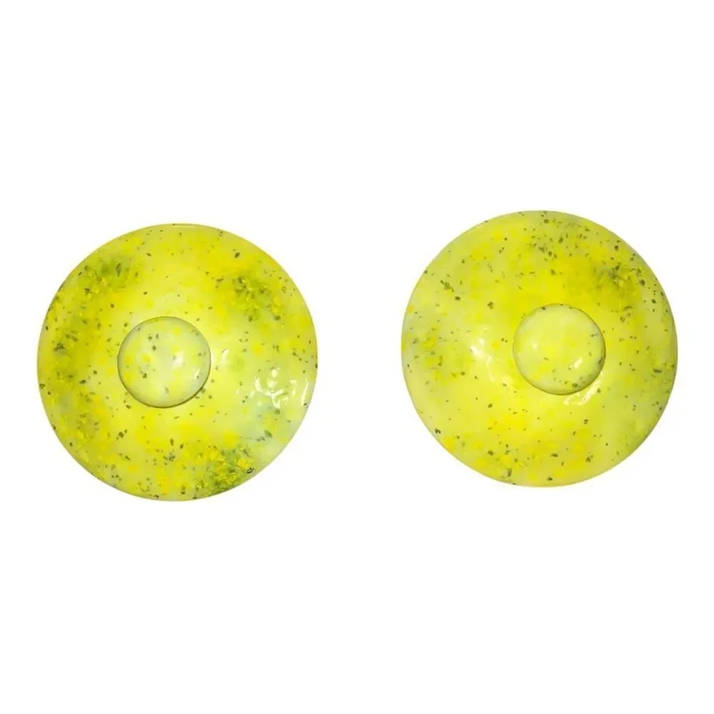 Handmade Yellow & Green Splatter Ceramic Canister Set of 2 w/ Lids EUC
